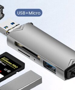 Adaptateur Carte SD 6 en 1 USB 3.0 vers Type C Micro USB OTG, vue de trois quarts
