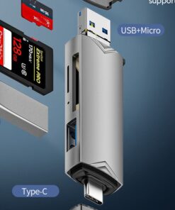 Adaptateur Carte SD 6 en 1 USB 3.0 vers Type C Micro USB OTG, vue de profil