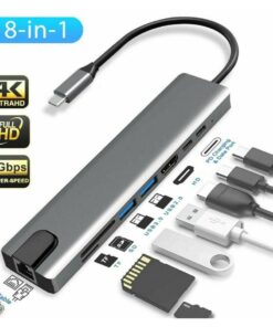 Adaptateur ethernet usb, hub USB C 8 en 1 Type C 3.1 vers USB 2.0, vue de trois quarts