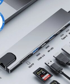 Adaptateur ethernet usb, hub USB-C vers , RJ45, USB 3.1 et Lecteur, vue de face