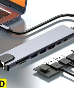 Adaptateur ethernet usb, hub USB C vers Thunderbolt 3, adaptateur 8-en-1, vue de trois quarts