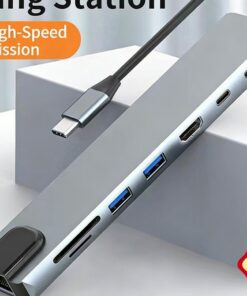 Adaptateur ethernet usb, hub USB C vers Thunderbolt 3, adaptateur 8-en-1, vue arriere