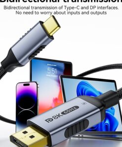 Adaptateur usb c displayport, câble USB C vers DisplayPort 2.1 8K@60Hz, vue de trois quarts