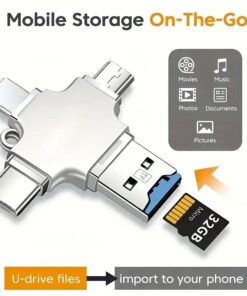 Adaptateur apple, adaptateur 4 en 1 lecteur de cartes et port USB, vue de face