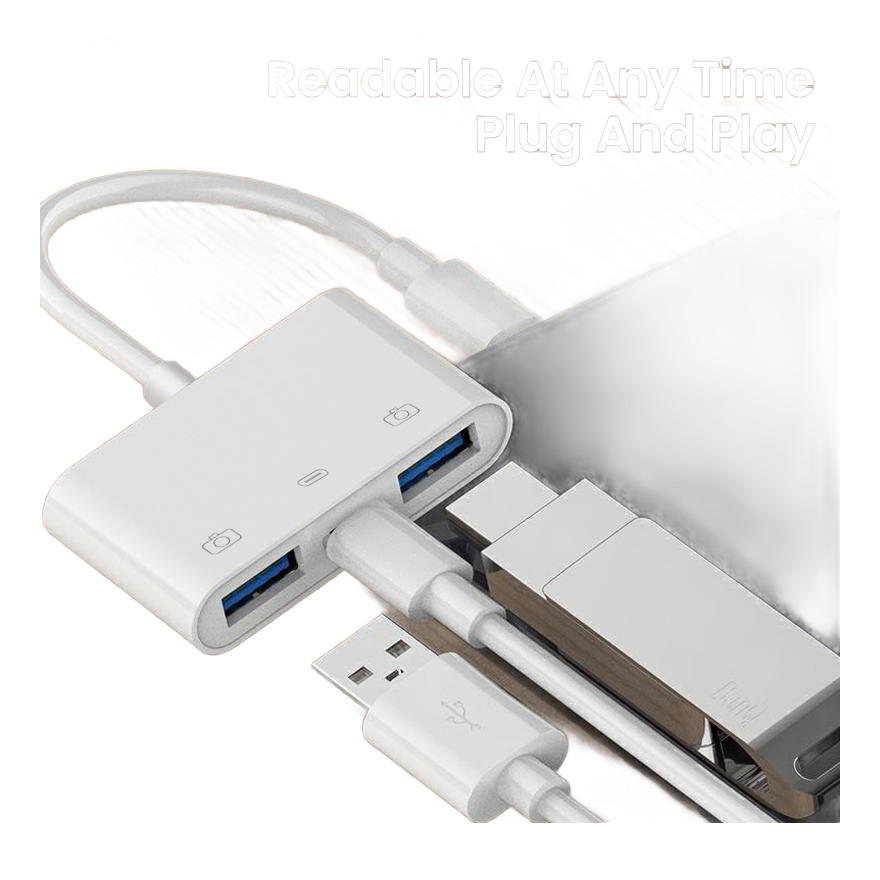 Adaptateur apple, adaptateur Lightning vers USB pour cle et clavier Adaptateur apple, adaptateur Lightning vers USB pour cle et clavier, vue de trois quarts