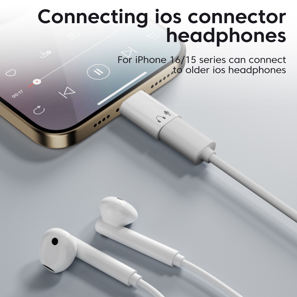 Adaptateur apple, adaptateur Type C vers Lightning audio, deux teintes Adaptateur apple, adaptateur Type C vers Lightning audio, deux teintes, vue de trois quarts