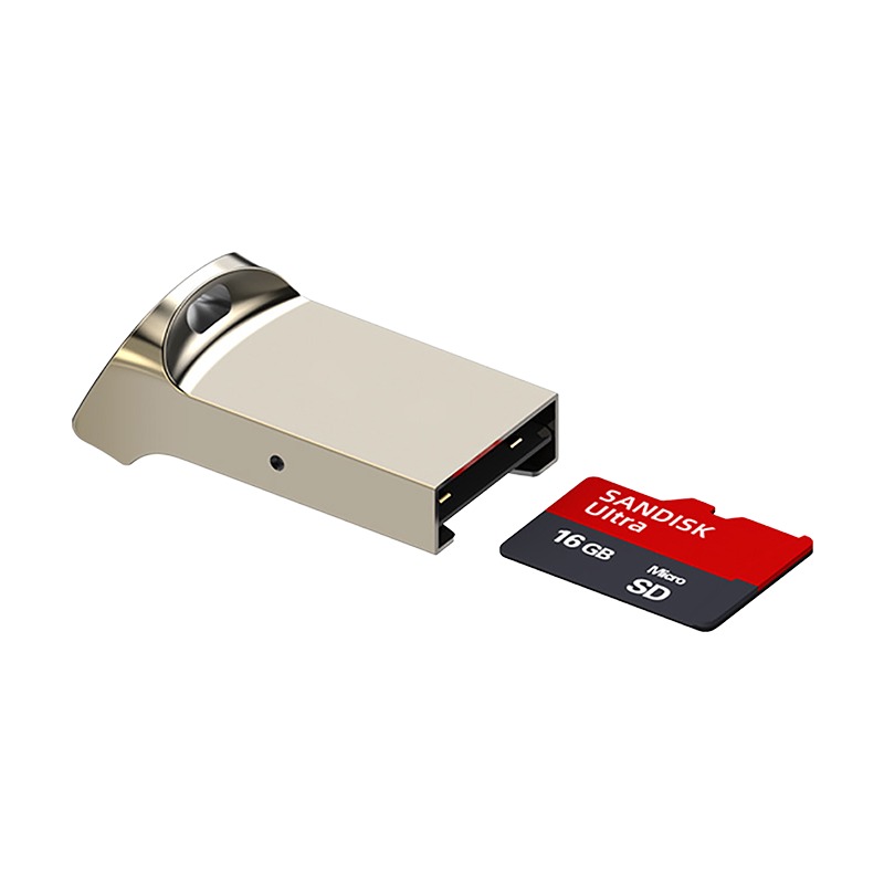 Adaptateur carte micro SD vers USB en aluminium, format mini Adaptateur carte micro SD vers USB en aluminium, format mini, vue arriere