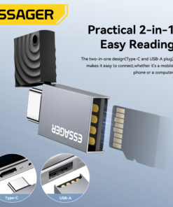 Adaptateur carte SD 2 en 1 mini en USB-C et USB 2.0, vue de trois quarts