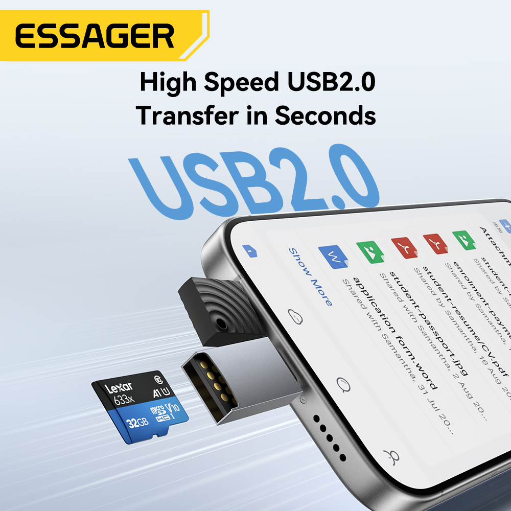 Adaptateur carte SD 2 en 1 mini en USB-C et USB 2.0 Adaptateur carte SD 2 en 1 mini en USB-C et USB 2.0, vue de face