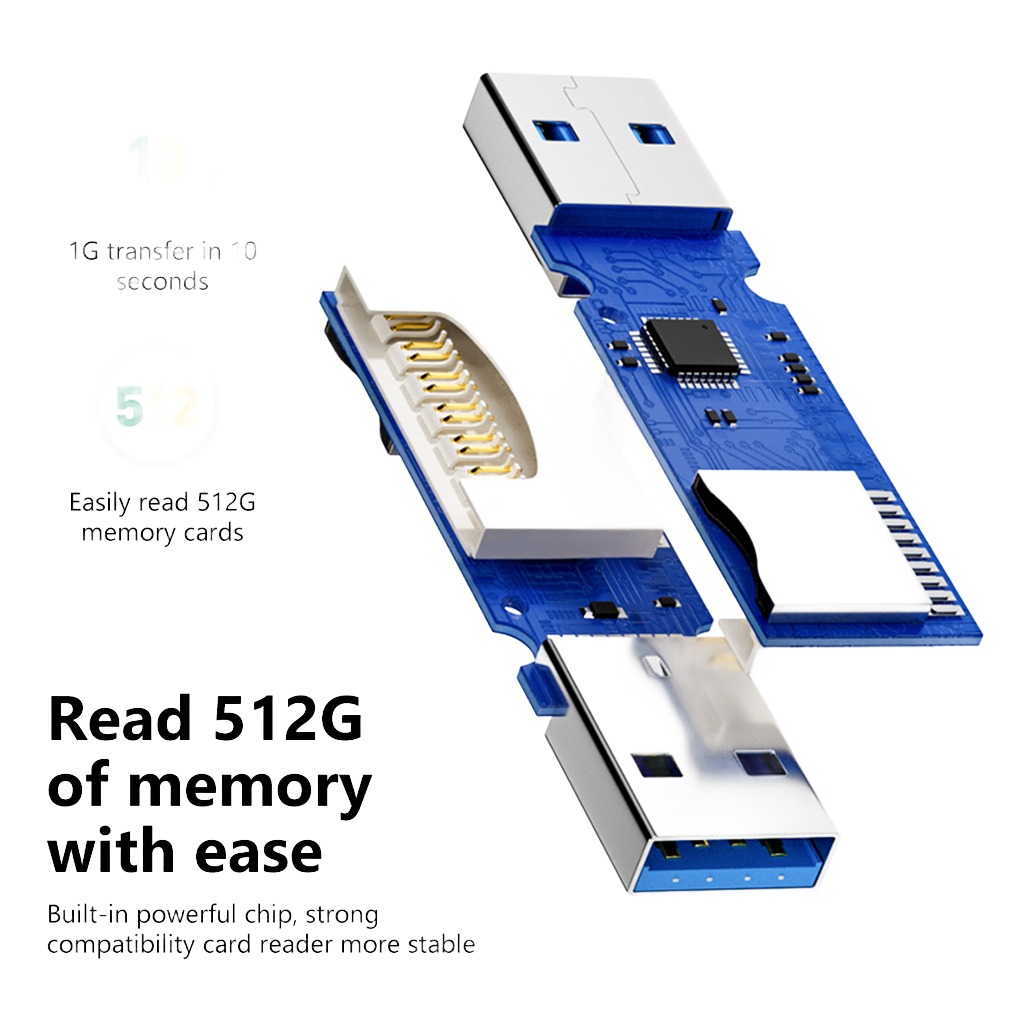 Adaptateur carte SD 2 en 1 pour SD et micro SD, noir ou blanc Adaptateur carte SD 2 en 1 pour SD et micro SD, noir ou blanc, vue de trois quarts