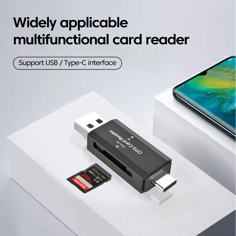 Adaptateur carte SD 2 en 1 USB-C et USB 2.0 Adaptateur carte SD 2 en 1 USB-C et USB 2.0, vue de trois quarts