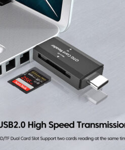 Adaptateur carte SD 2 en 1 USB-C et USB 2.0, vue de face