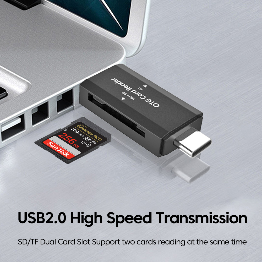 Adaptateur carte SD 2 en 1 USB-C et USB 2.0 Adaptateur carte SD 2 en 1 USB-C et USB 2.0, vue de face