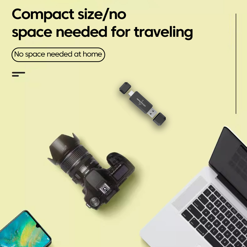 Adaptateur carte SD 2 en 1 USB-C et USB 2.0 Adaptateur carte SD 2 en 1 USB-C et USB 2.0, vue de profil