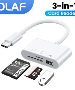 Adaptateur carte SD 3 en 1 USB-C OTG pour SD, TF et USB, vue de trois quarts