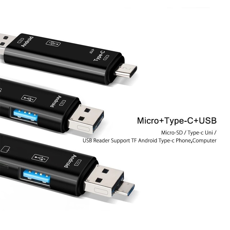 Adaptateur carte SD 5 en 1 OTG, USB-C et micro USB Adaptateur carte SD 5 en 1 OTG, USB-C et micro USB, vue principale