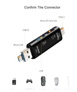 Adaptateur carte SD 5 en 1 : USB-A, USB-C, micro USB, SD et TF, vue de trois quarts