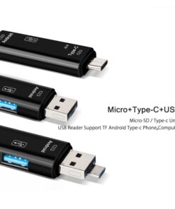 Adaptateur carte SD 5 en 1 : USB-A, USB-C, micro USB, SD et TF, vue de face
