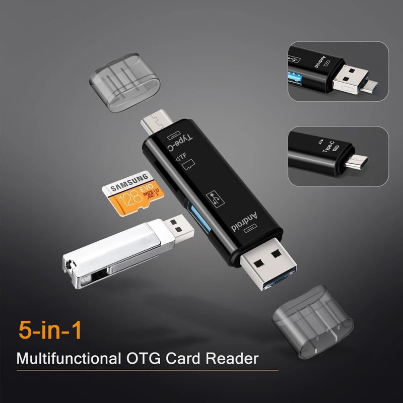 Adaptateur carte SD 5 en 1 : USB-A, USB-C, micro USB, SD et TF Adaptateur carte SD 5 en 1 : USB-A, USB-C, micro USB, SD et TF, detail