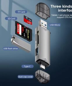 Adaptateur carte SD 6 en 1 OTG en USB 3.0, vue de trois quarts
