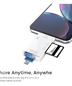 Adaptateur carte SD 6 en 1 : USB-A, USB-C et Micro USB, SD et TF, vue de trois quarts