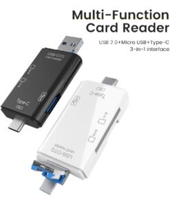 Adaptateur carte SD 6 en 1 : USB-A, USB-C et Micro USB, SD et TF, vue de face