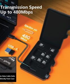 Adaptateur carte SD avec étui pour huit cartes, vue de trois quarts