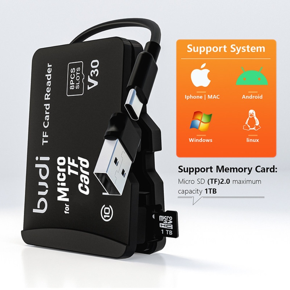 Adaptateur carte SD avec étui pour huit cartes Adaptateur carte SD avec étui pour huit cartes, vue de face