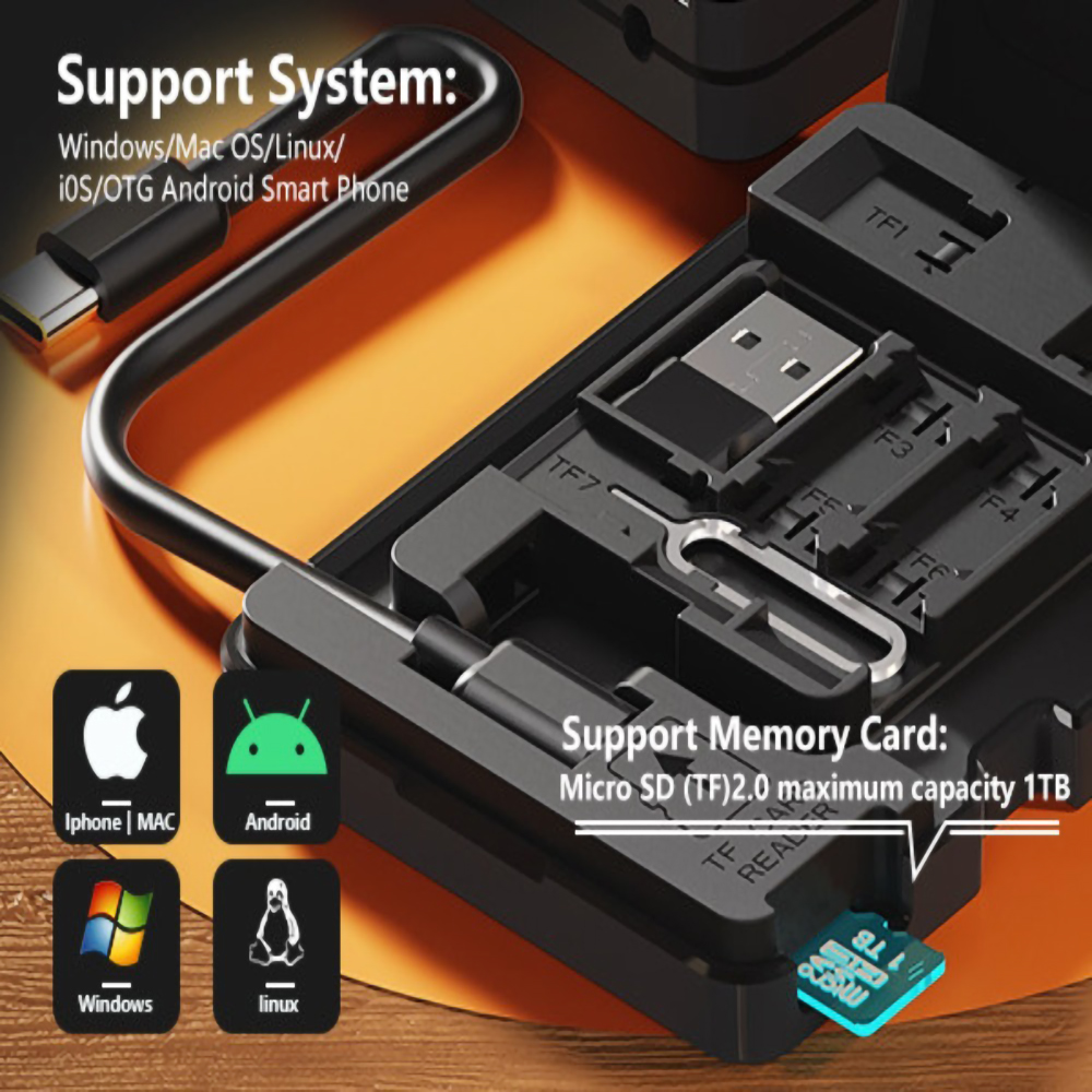 Adaptateur carte SD avec étui pour huit cartes Adaptateur carte SD avec étui pour huit cartes, vue de profil