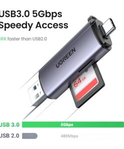 Adaptateur carte SD en USB-A, USB-C ou double connecteur, vue de face