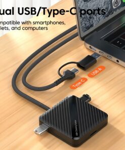 Adaptateur carte SD et boîtier de rangement 5 en 1, USB et USB-C, vue de trois quarts