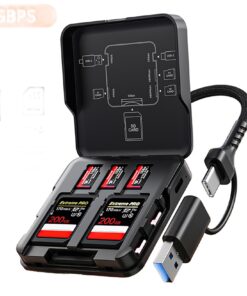 Adaptateur carte SD et boîtier de rangement 5 en 1, USB et USB-C, vue de face
