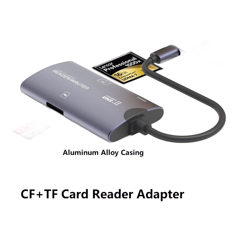 Adaptateur carte SD et CF 2 en 1, connecteur USB ou USB-C Adaptateur carte SD et CF 2 en 1, connecteur USB ou USB-C, vue arriere