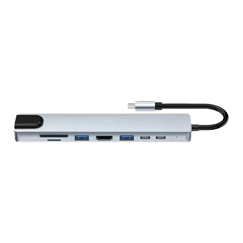 Adaptateur carte SD et hub USB C 8 en 1 avec sortie 4K Adaptateur carte SD et hub USB C 8 en 1 avec sortie 4K, vue de trois quarts