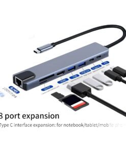 Adaptateur carte SD et hub USB C 8 en 1 avec sortie 4K, vue de face
