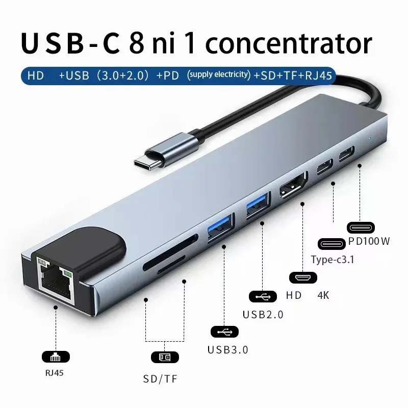 Adaptateur carte SD et hub USB C 8 en 1 avec sortie 4K Adaptateur carte SD et hub USB C 8 en 1 avec sortie 4K, detail