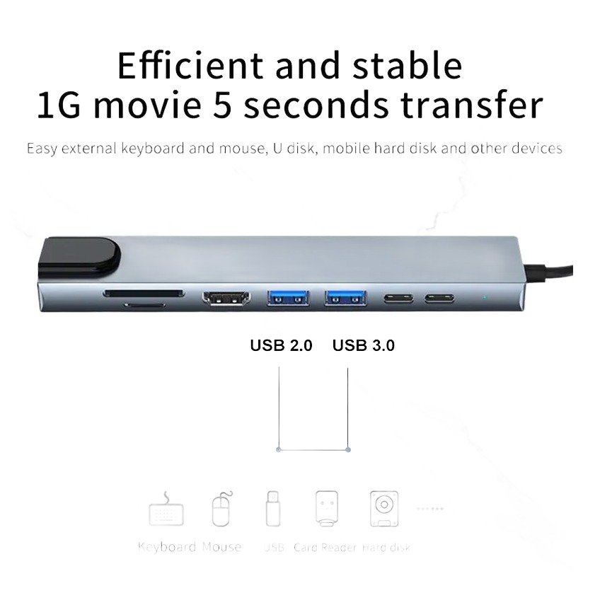 Adaptateur carte SD et hub USB-C, jusqu’à 11 fonctions Adaptateur carte SD et hub USB-C, jusqu'à 11 fonctions, vue de trois quarts