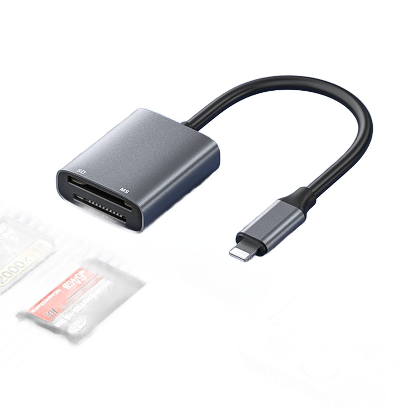 Adaptateur carte SD et Memory Stick, en USB-C ou Lightning Adaptateur carte SD et Memory Stick, en USB-C ou Lightning, detail