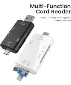 Adaptateur carte SD et micro SD à trois fiches USB A, micro USB et USB C, vue principale