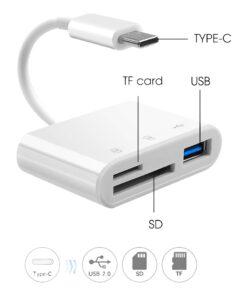 Adaptateur carte SD et micro SD sur port USB-C, vue de trois quarts