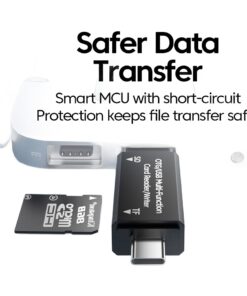 Adaptateur carte SD et microSD, lecteur à double prise USB A et C, vue de trois quarts