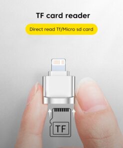 Adaptateur carte SD micro SD Lightning pour iPhone, compact, vue de trois quarts