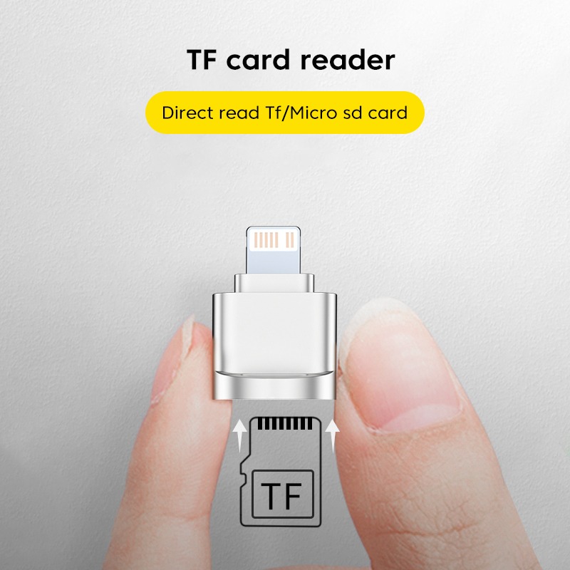 Adaptateur carte SD micro SD Lightning pour iPhone, compact Adaptateur carte SD micro SD Lightning pour iPhone, compact, vue de trois quarts