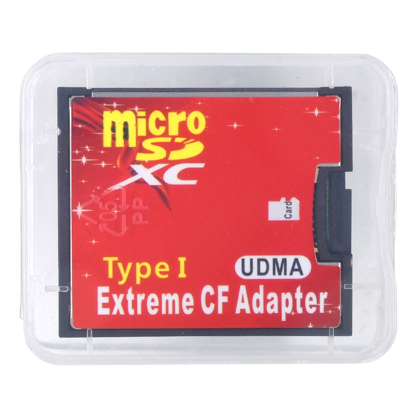 Adaptateur carte SD micro vers Compact Flash type I Adaptateur carte SD micro vers Compact Flash type I, vue de trois quarts