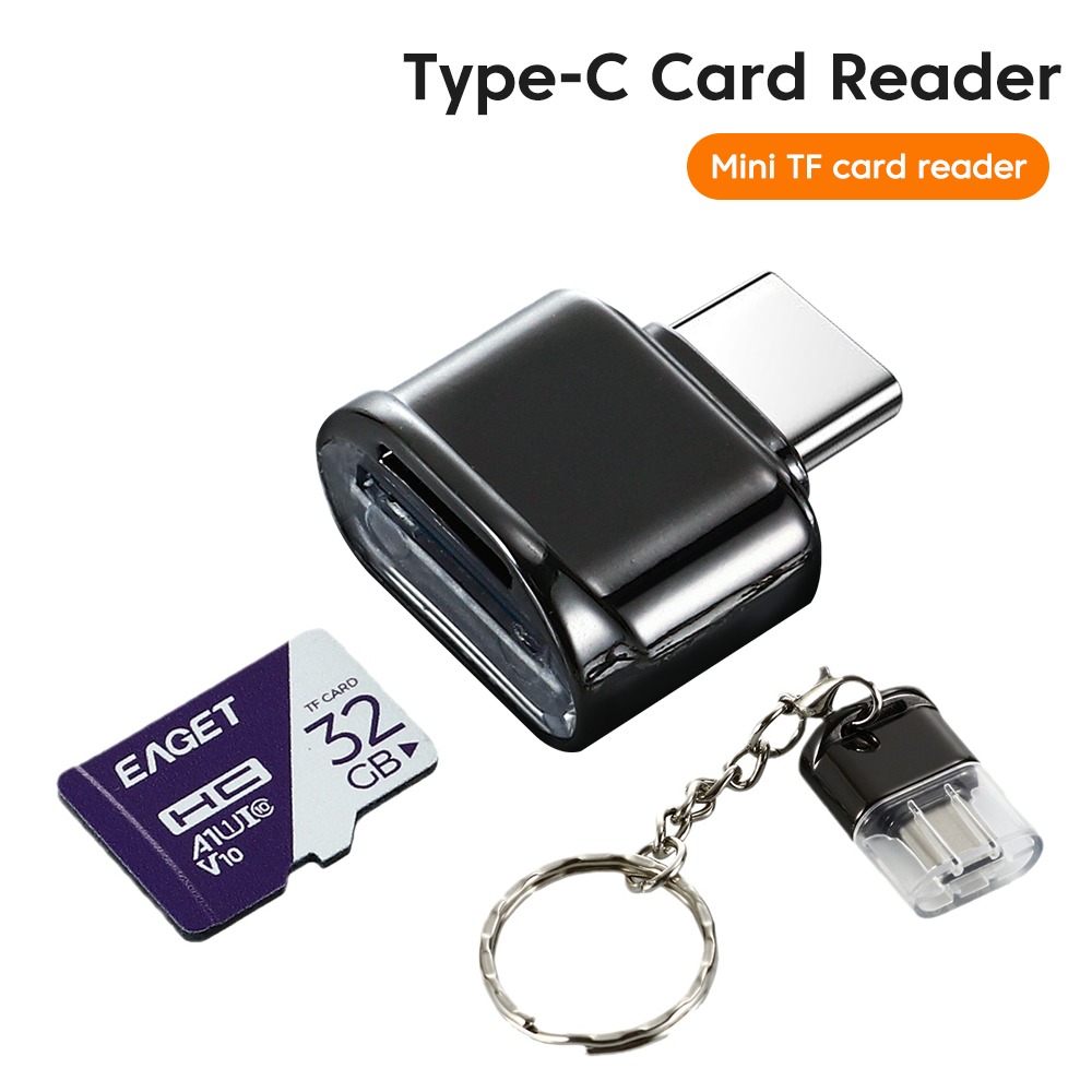 Adaptateur carte SD mini OTG micro SD, USB 3.1, noir ou argent Adaptateur carte SD mini OTG micro SD, USB 3.1, noir ou argent, vue de trois quarts
