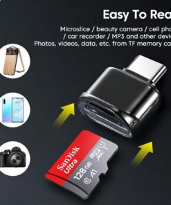 Adaptateur carte SD mini OTG micro SD, USB 3.1, noir ou argent, detail