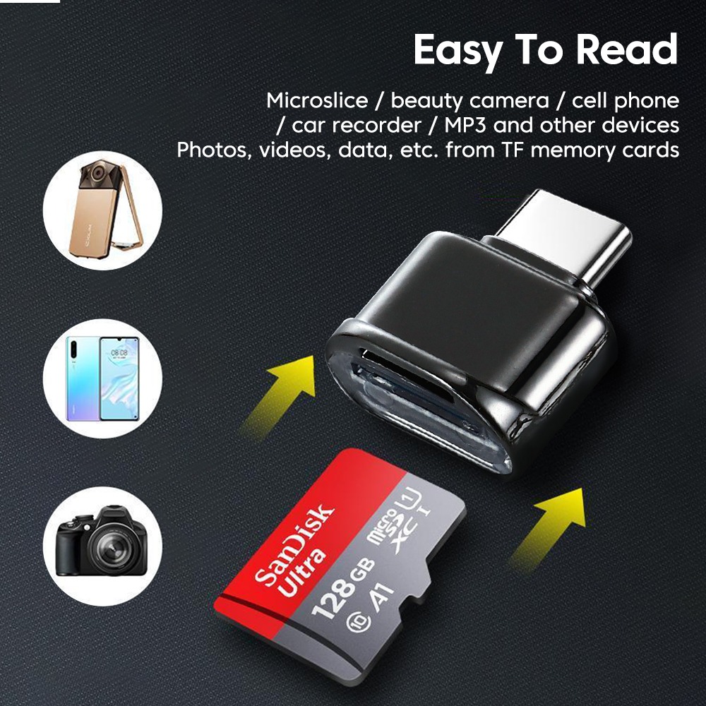 Adaptateur carte SD mini OTG micro SD, USB 3.1, noir ou argent Adaptateur carte SD mini OTG micro SD, USB 3.1, noir ou argent, detail