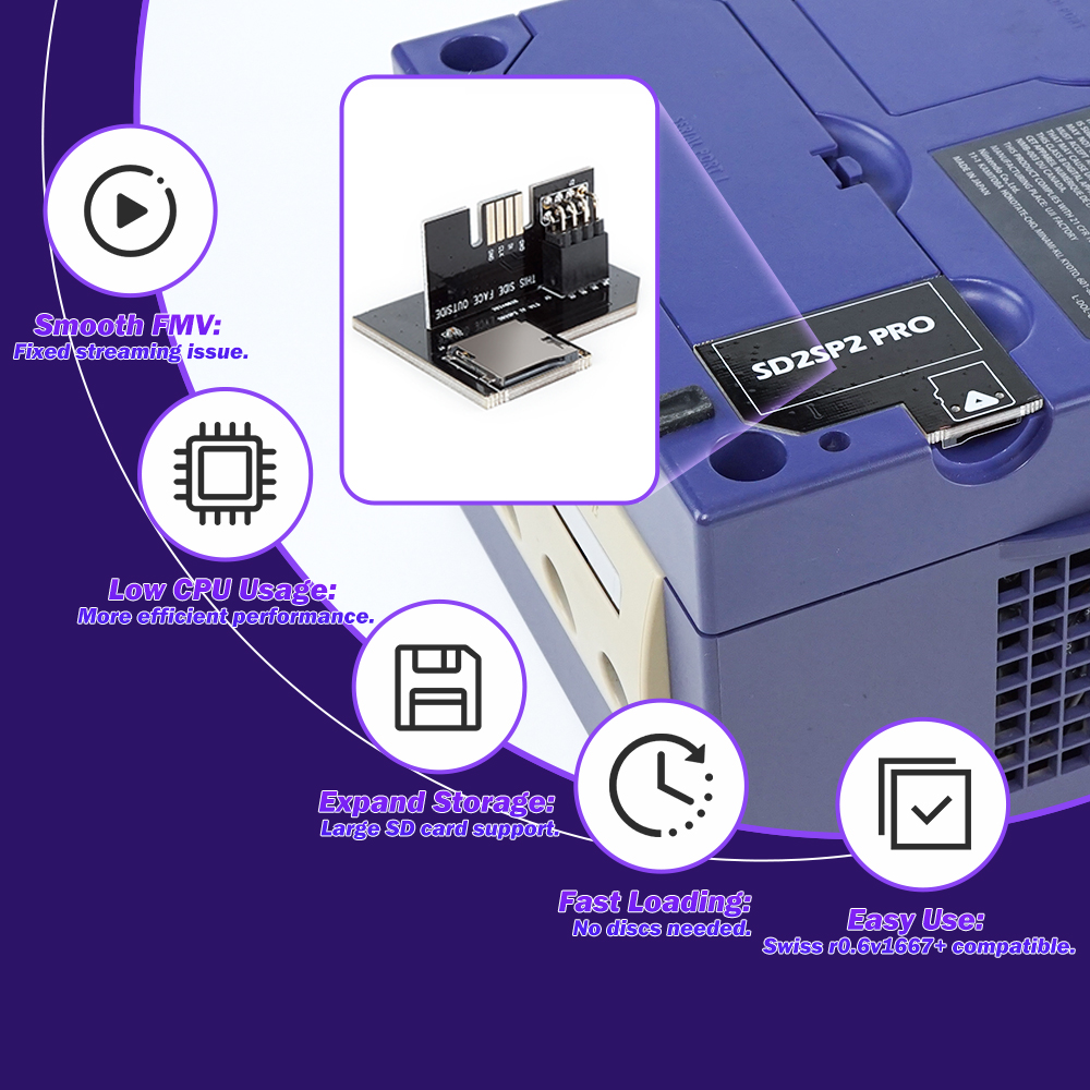 Adaptateur carte SD pour console, version à support Adaptateur carte SD pour console, version à support, vue de trois quarts