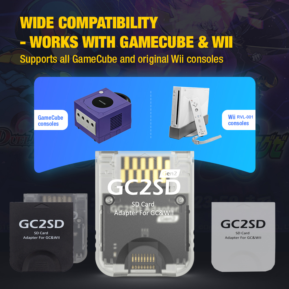 Adaptateur carte SD pour GameCube et Wii en microSD Adaptateur carte SD pour GameCube et Wii en microSD, vue de trois quarts