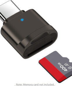 Adaptateur carte SD USB-C vers microSD, 15 grammes, vue de trois quarts